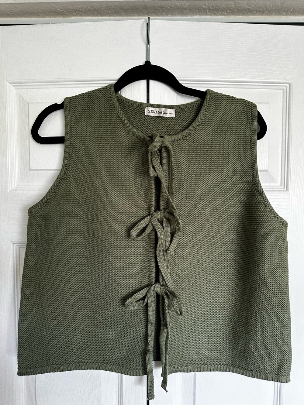 Zenana Outfitters Olive Green Knit Tie-Front Tank